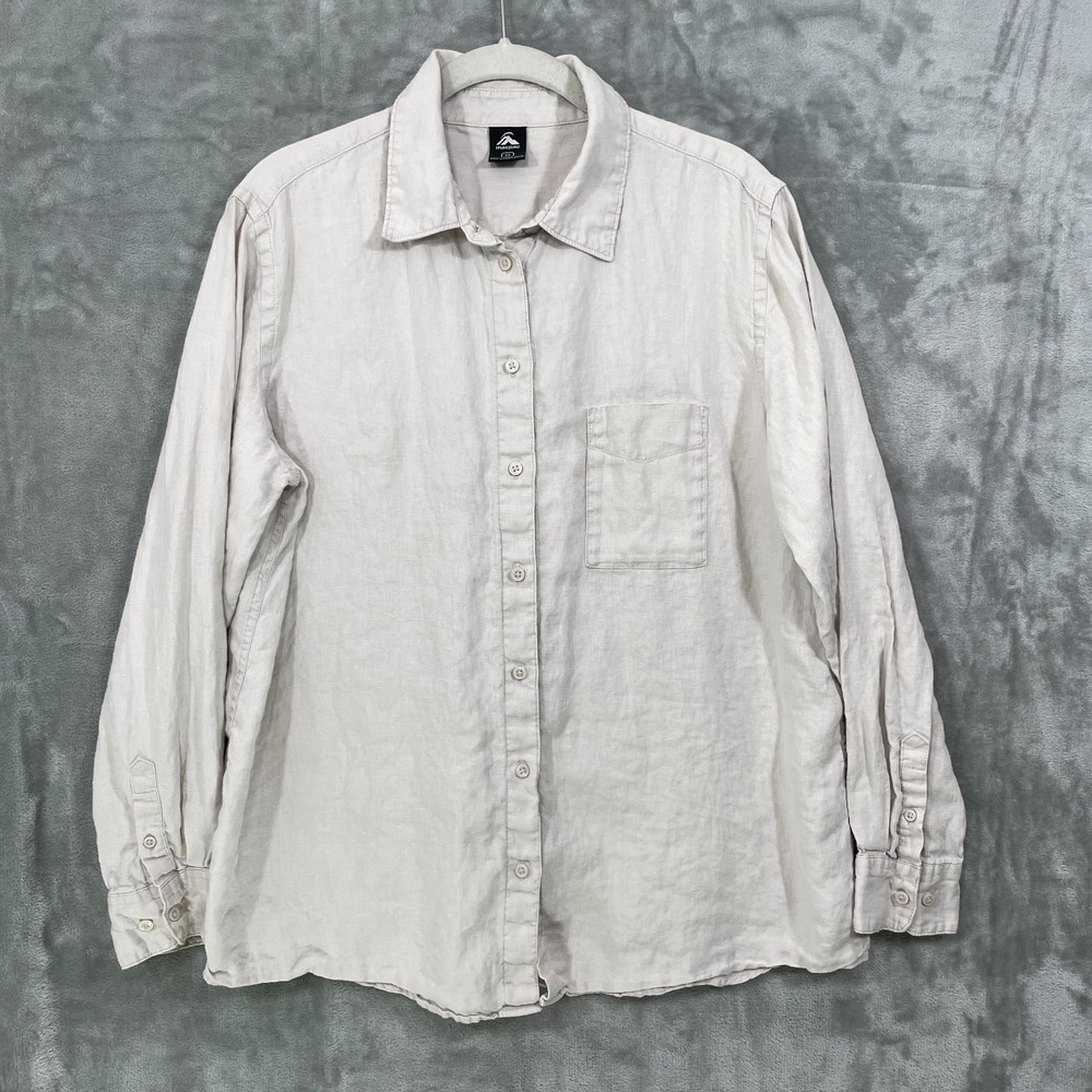 Macpac Women's Size 12 100% Linen Shirt Long Sleeve Beige Button Down Nature